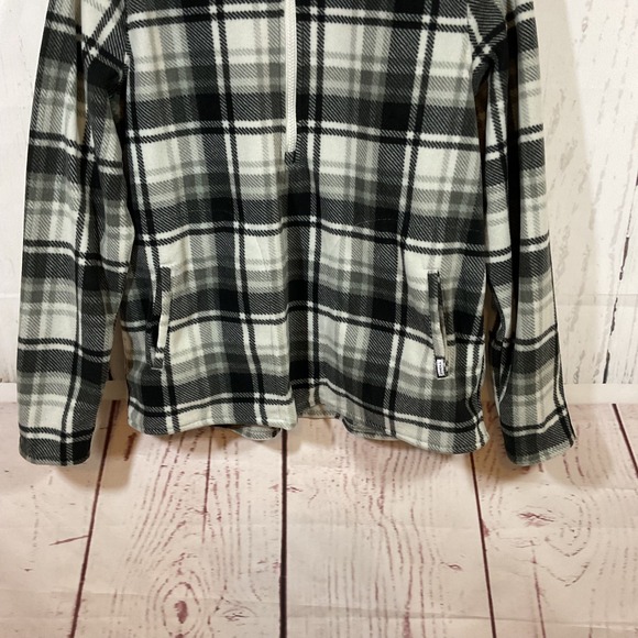 ONeill Womens Plaid Fleece Half Zip Hoodie L Gray Grunge Cozy Cabincore Flannel - Picture 3 of 12
